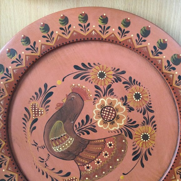 Beautiful hand painted wooden plate wall plate wall art flower and bird 11 5/8" - Picture 2 of 5